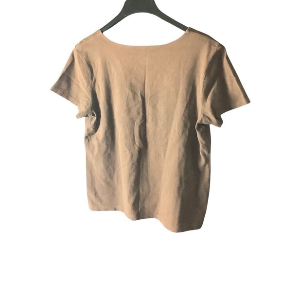 Kim Rogers Women's V-Neck Shirt Short Sleeve Size L Brown & White Cotton Blend - Picture 2 of 10